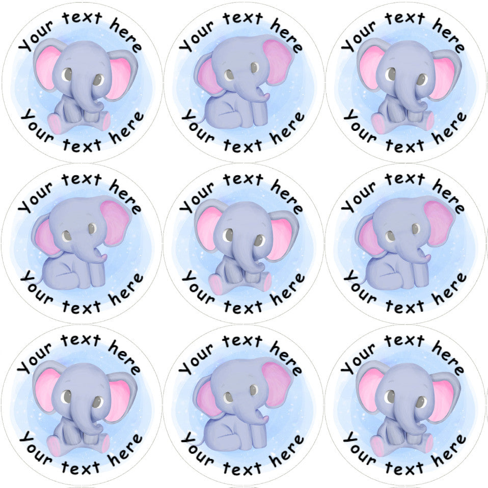Sticker Stocker 144 Blue Elephants Personalised 30 mm Reward Stickers for School Teachers, Nursery, Baby Showers