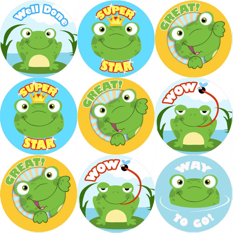 Sticker Stocker 144 Fun Frogs Praise Words 30mm Stickers for Teachers, Parents and Party Bags