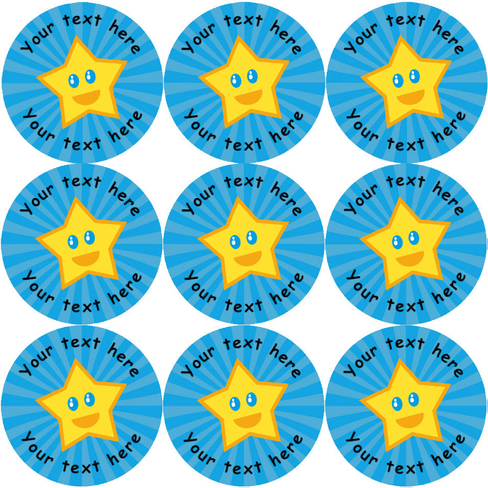 Sticker Stocker 144 Happy Star Personalised Blue Background 30 mm Reward Stickers for School Teachers, Parents and Nursery