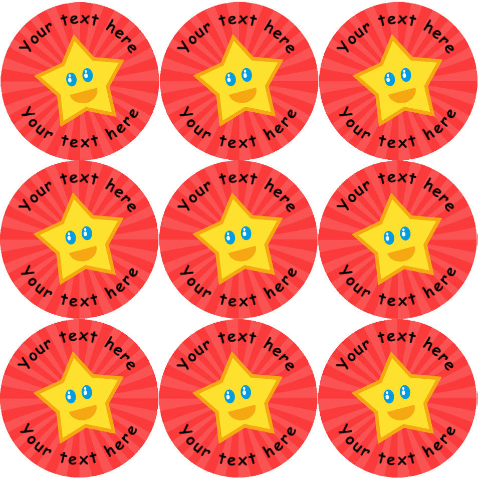 Sticker Stocker 144 Happy Star Personalised Red Background 30 mm Reward Stickers for School Teachers, Parents and Nursery