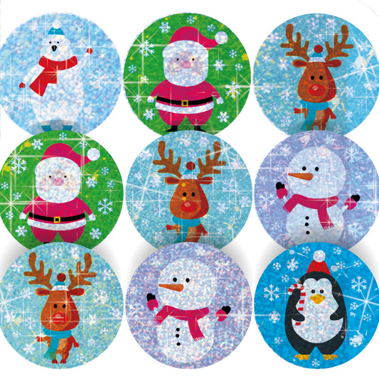 Sticker Stocker - 144 Sparkle Christmas Friends Stickers 30mm + 90 Free Sparkle Smiles Reward Stickers for Teachers, Parents and Schools