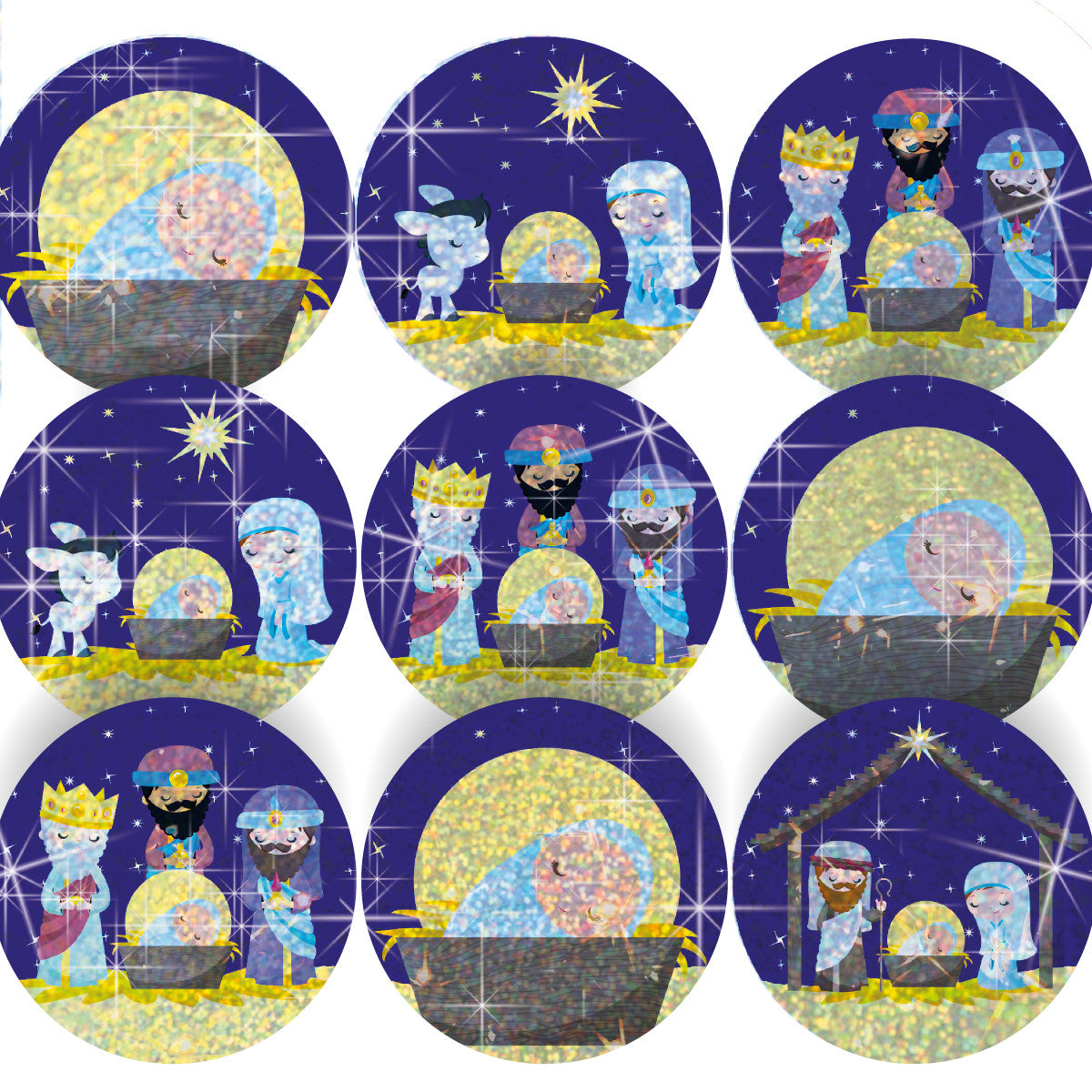 144 Sparkle Nativity Stickers 30mm + 90 Free Sparkle Smiles Reward Stickers for Teachers, Parents and Schools