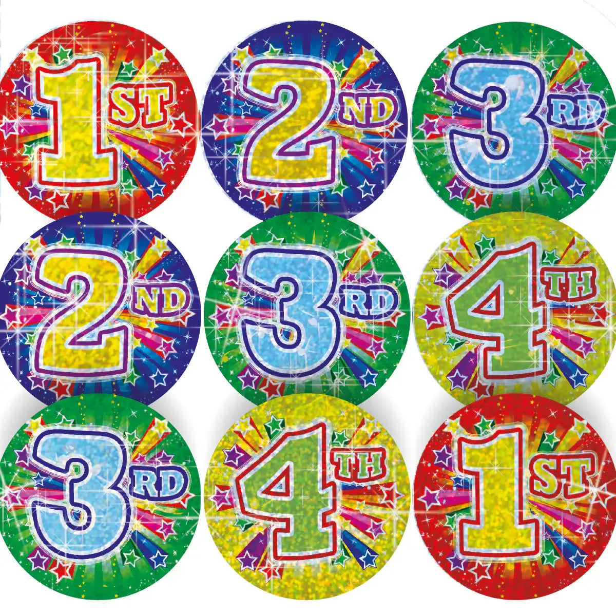 Colorful reward stickers for 1st, 2nd, 3rd, and 4th place with star designs