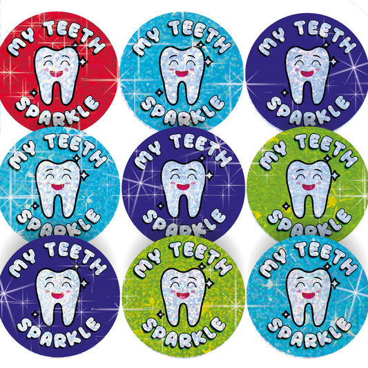144 My Teeth Sparkle Stickers 30mm + 90 Free Sparkle Smiles Reward Stickers for Teachers, Parents and Schools