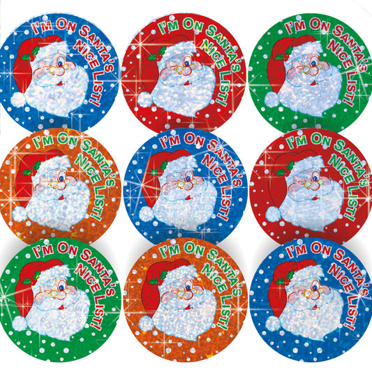 144 Sparkle Santa's Nice List Stickers 30mm + 90 Free Sparkle Smiles Reward Stickers for Teachers, Parents and Schools