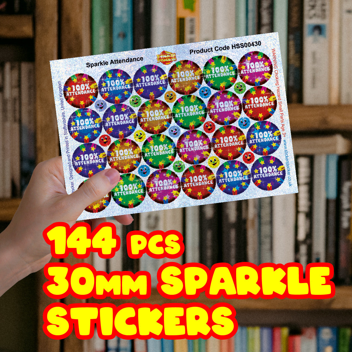 144 Sparkle Attendance Stickers 30mm + 90 Free Sparkle Smiles Reward Stickers for Teachers, Parents and Schools