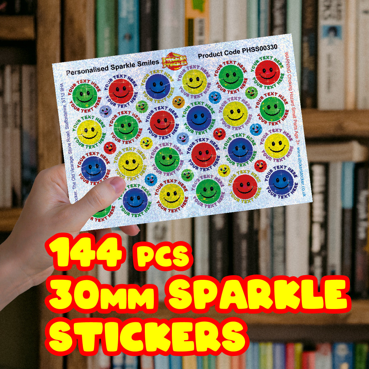 Sticker Stocker 144 Personalised Sparkle Smiles 30mm Reward Stickers + 90 Free Sparkle Smiles for School Teachers, Parents and Nursery