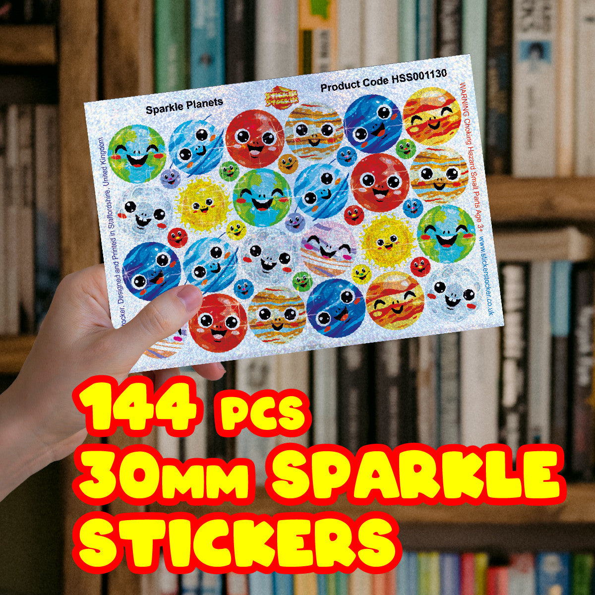 144 Sparkle Planets 30mm + 90 Free Sparkle Smiles Reward Stickers for Teachers, Parents and Schools