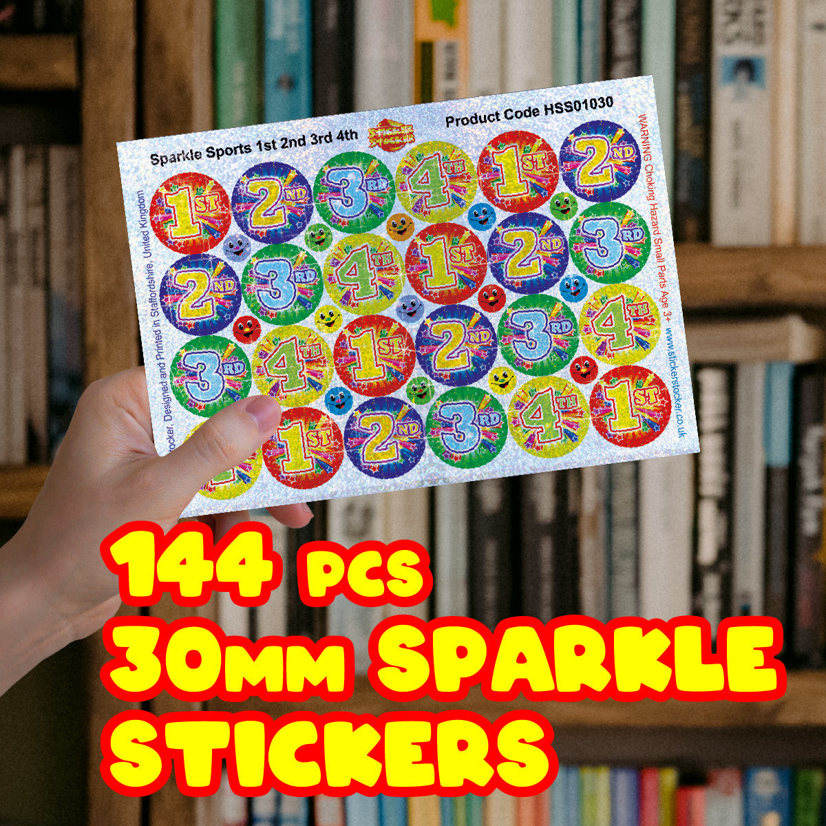 144 Sparkle Sports Day 30mm + 90 Free Sparkle Smiles Reward Stickers for Teachers, Parents and Schools