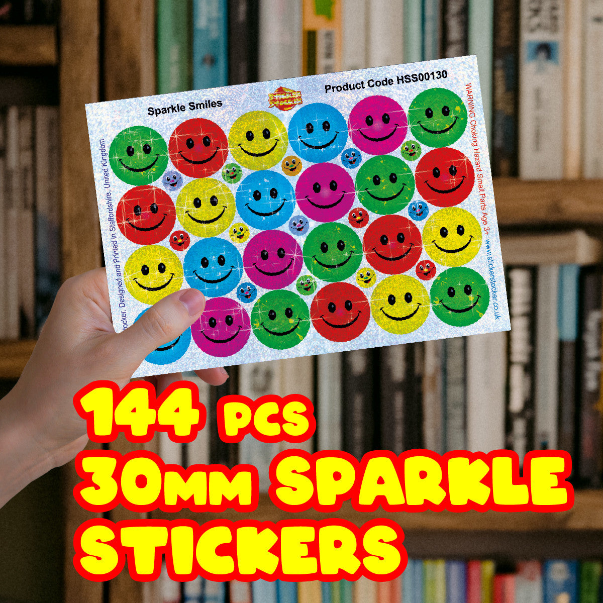 Sticker Stocker - 144 Sparkle Smiles 30 mm Reward Stickers for Teachers, Parents and Schools