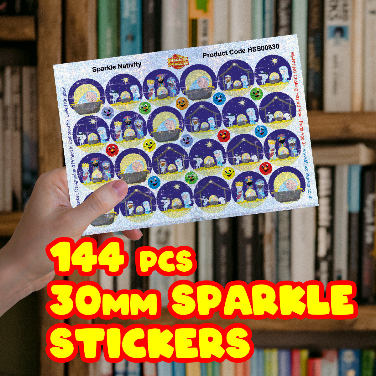144 Sparkle Nativity Stickers 30mm + 90 Free Sparkle Smiles Reward Stickers for Teachers, Parents and Schools