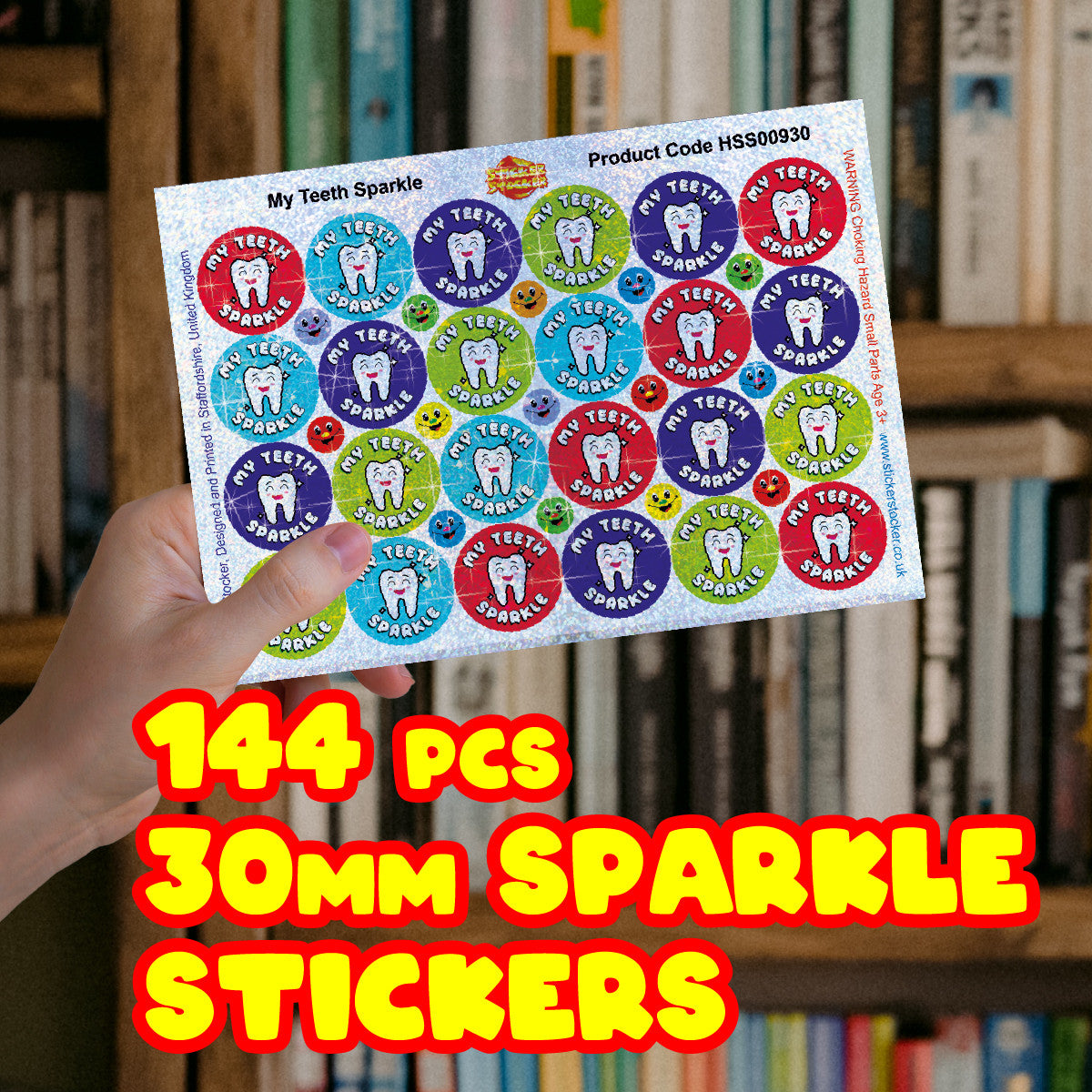 144 My Teeth Sparkle Stickers 30mm + 90 Free Sparkle Smiles Reward Stickers for Teachers, Parents and Schools