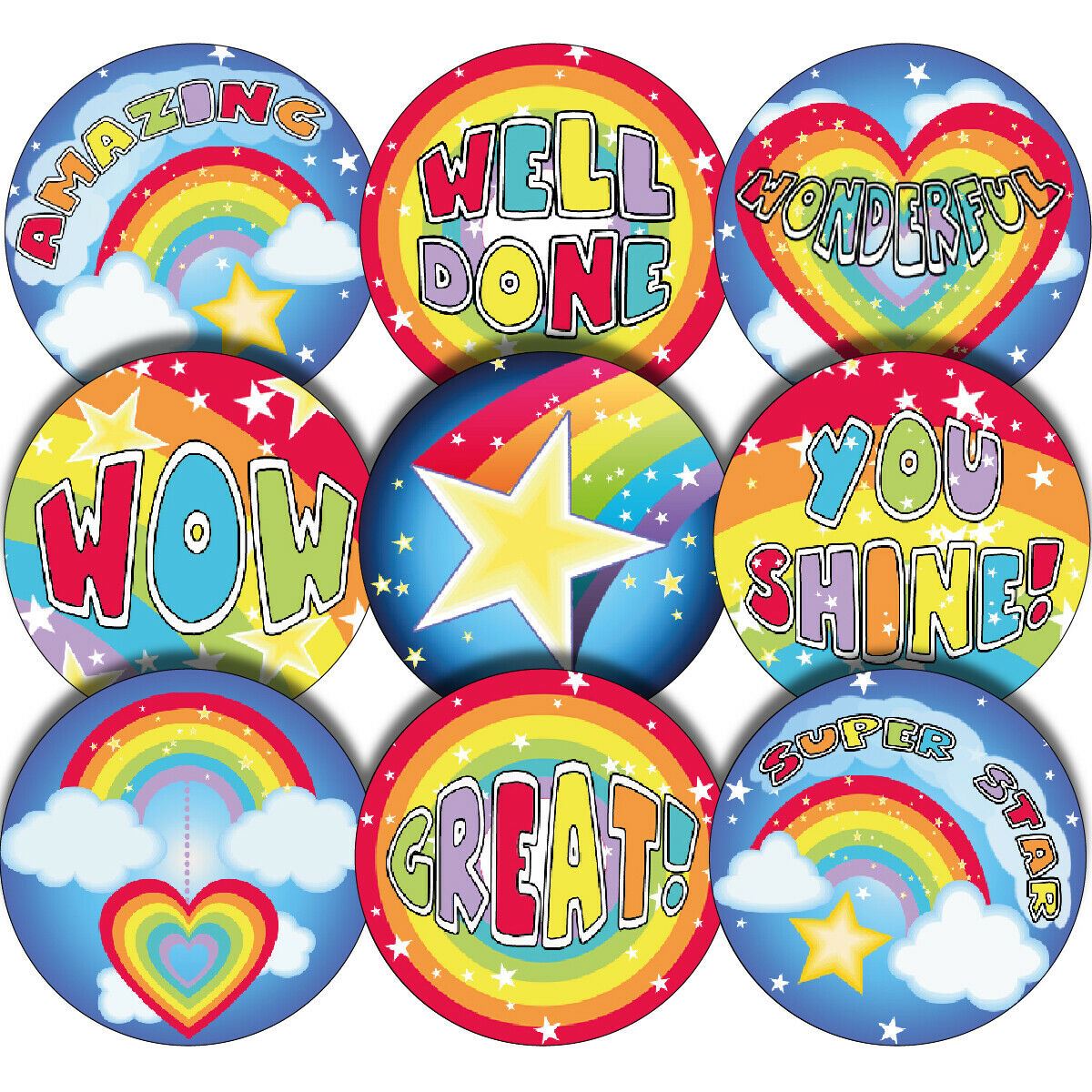 144 Rainbows and Stars 30mm Stickers for Teachers, Parents and Party Bags