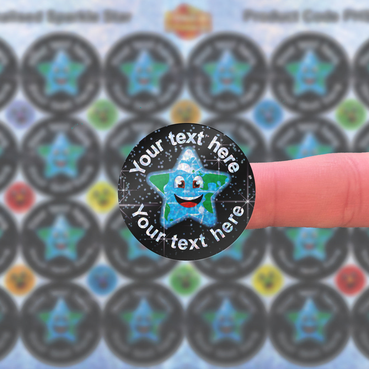 Sticker Stocker - 144 Personalised Sparkle Star 30mm Reward Stickers + 90 Free Sparkle Smiles for School Teachers, Parents Nursery