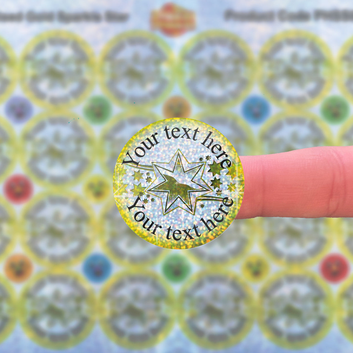 Sticker Stocker 144 Personalised Sparkle Gold Star 30mm Reward Stickers + 90 Free Sparkle Smiles for School Teachers, Parents and Nursery