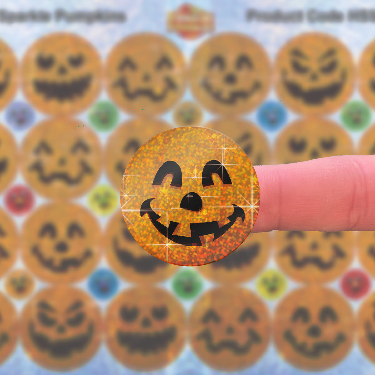 144 Sparkle Pumpkins Halloween Stickers 30mm + 90 Free Sparkle Smiles Reward Stickers for Teachers, Parents and Schools