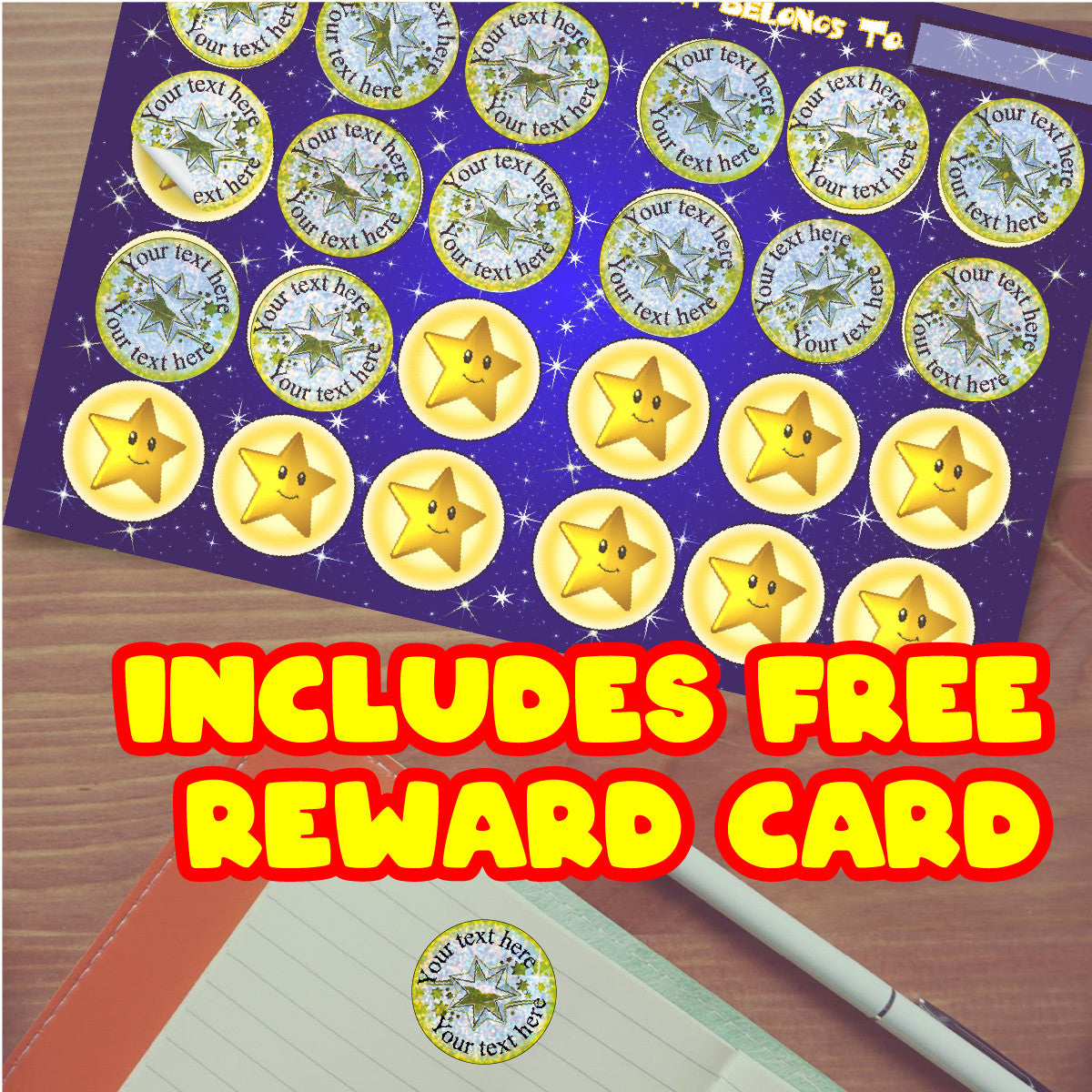 Sticker Stocker 144 Personalised Sparkle Gold Star 30mm Reward Stickers + 90 Free Sparkle Smiles for School Teachers, Parents and Nursery