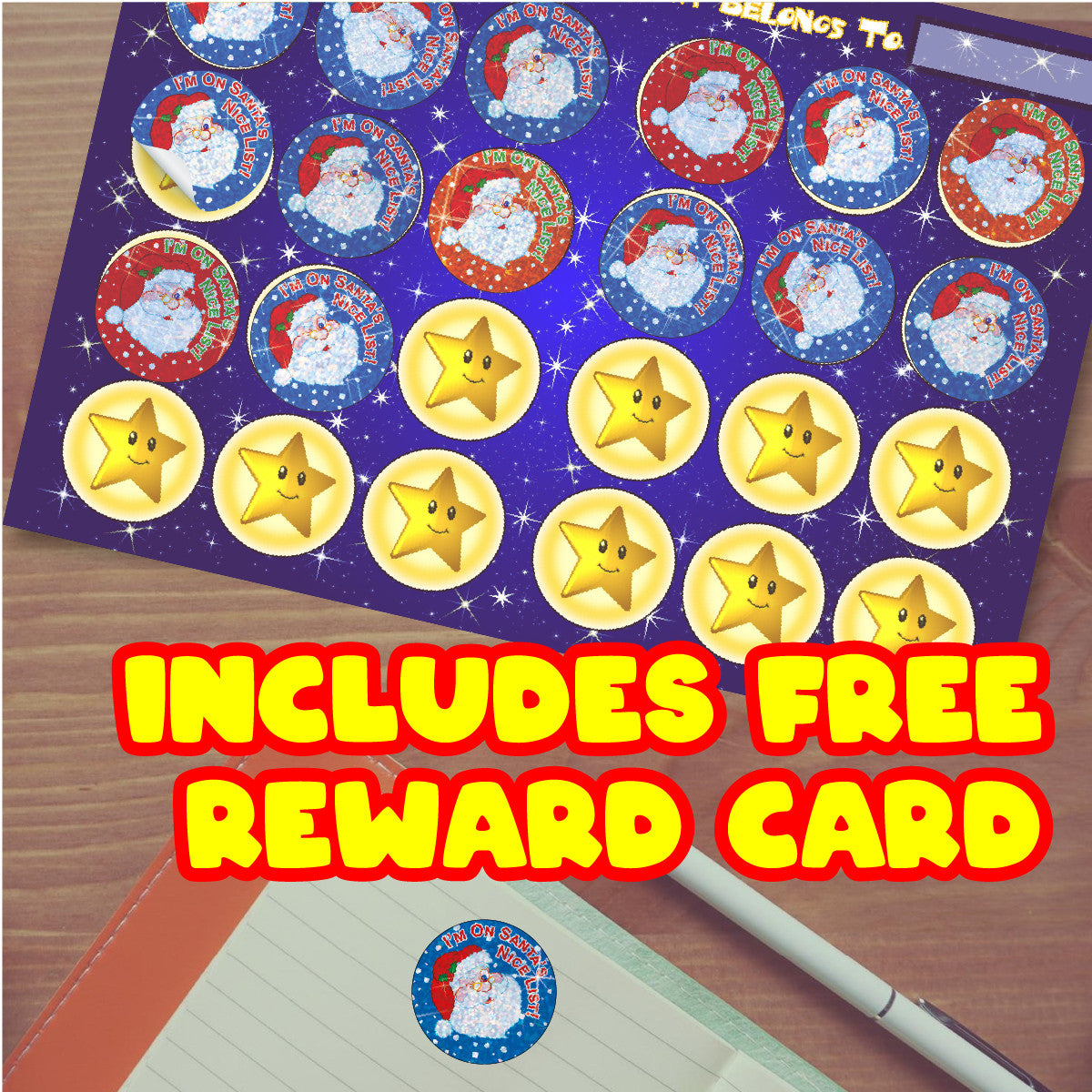 144 Sparkle Santa's Nice List Stickers 30mm + 90 Free Sparkle Smiles Reward Stickers for Teachers, Parents and Schools