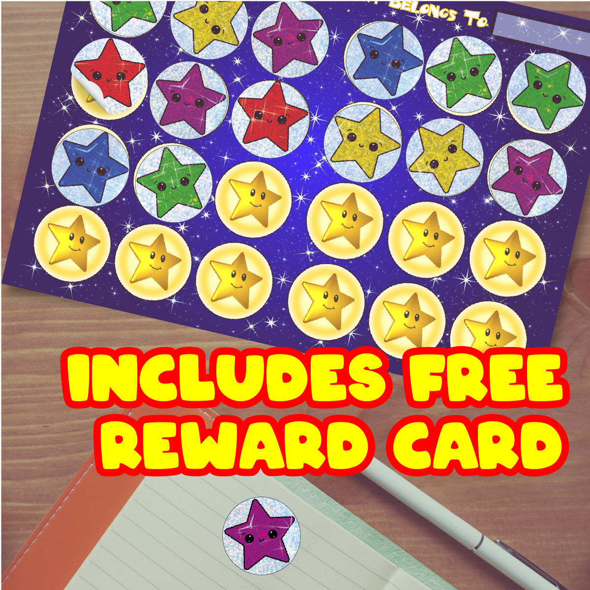 144 Sparkle Stars Stickers 30mm + 90 Free Sparkle Smiles Reward Stickers for Teachers, Parents and Schools