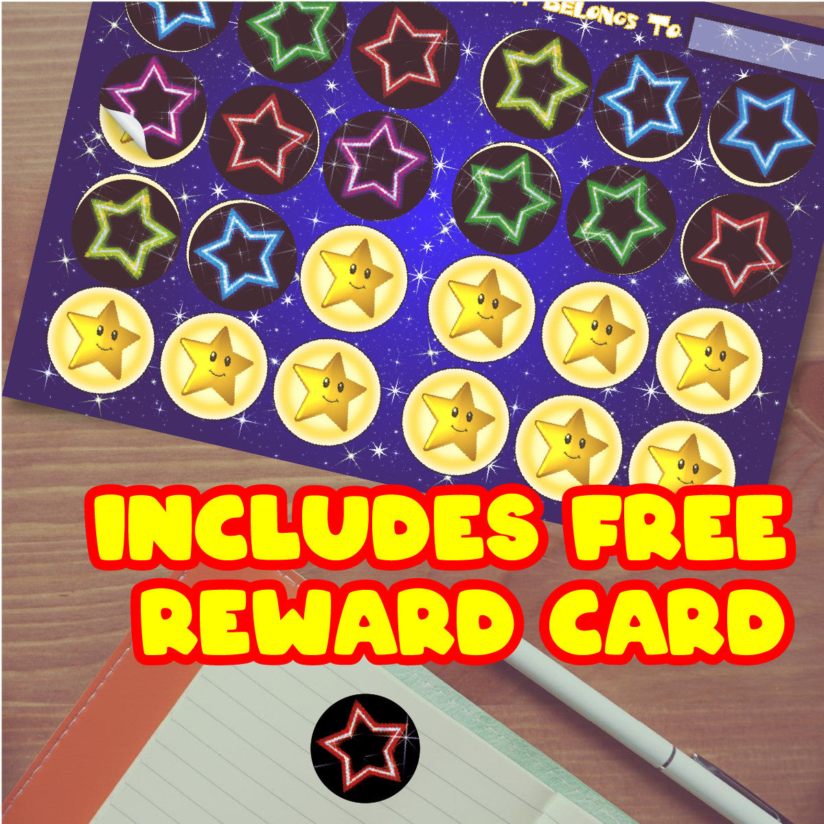 144 Sparkle Neon Stars Stickers 30mm + 90 Free Sparkle Smiles Reward Stickers for Teachers, Parents and Schools