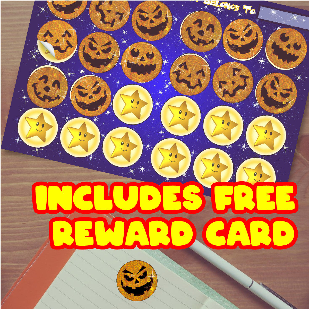 144 Sparkle Pumpkins Halloween Stickers 30mm + 90 Free Sparkle Smiles Reward Stickers for Teachers, Parents and Schools