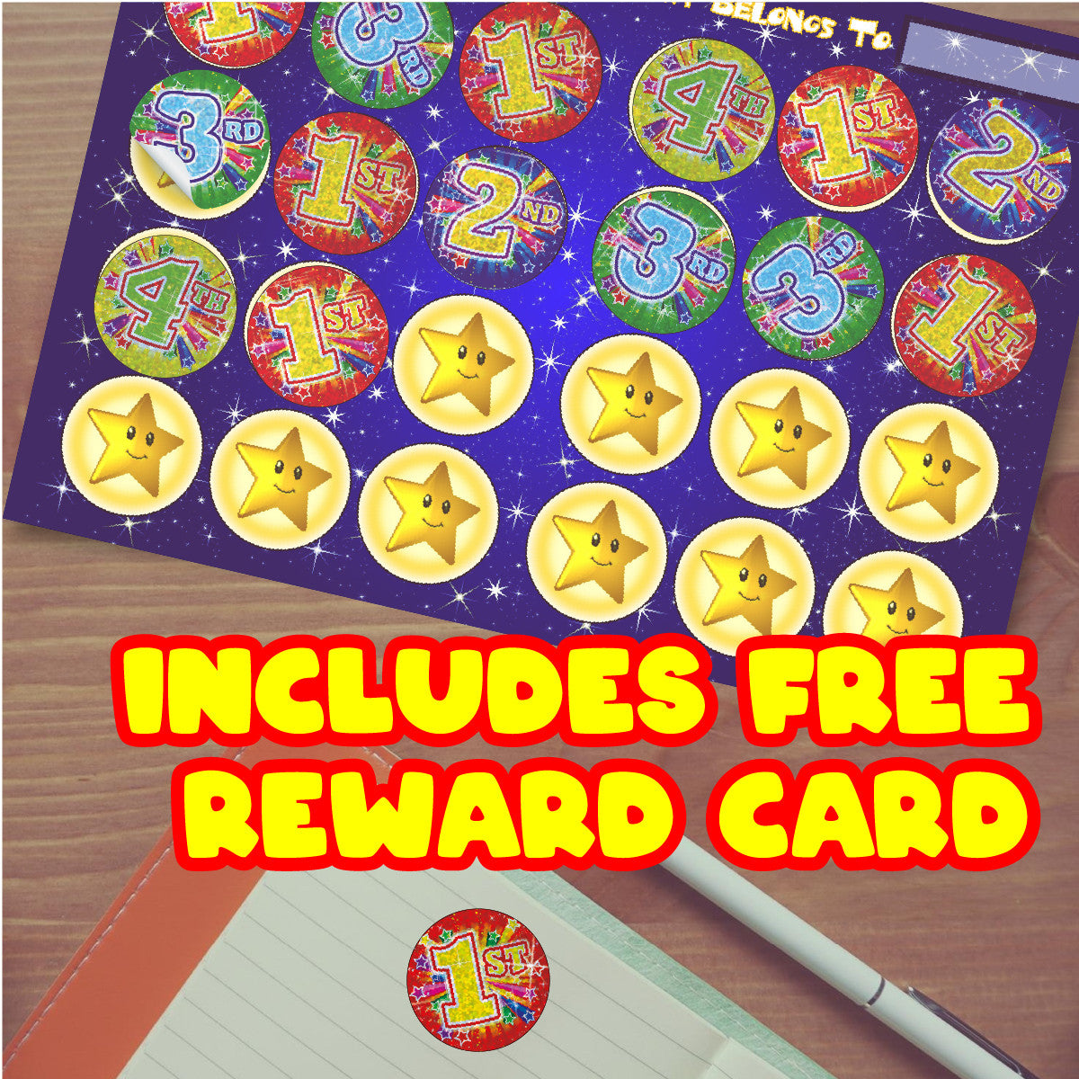 144 Sparkle Sports Day 30mm + 90 Free Sparkle Smiles Reward Stickers for Teachers, Parents and Schools