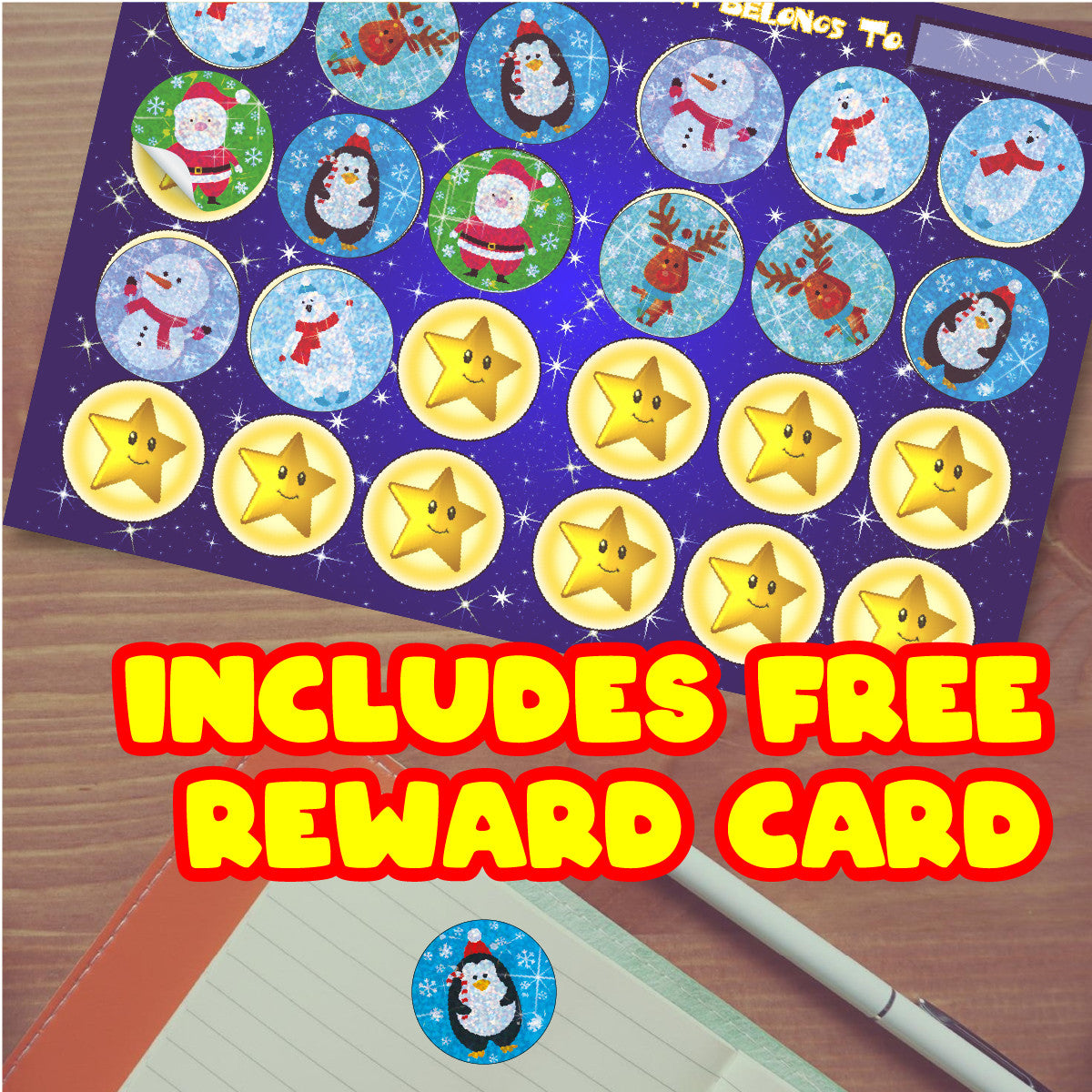 Sticker Stocker - 144 Sparkle Christmas Friends Stickers 30mm + 90 Free Sparkle Smiles Reward Stickers for Teachers, Parents and Schools