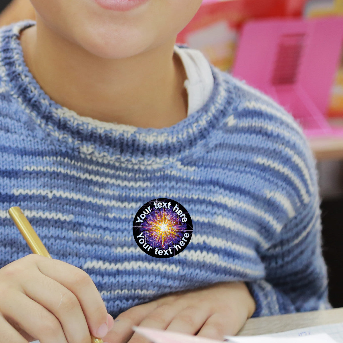 144 Personalised Sparkle Fireworks 30mm Reward Stickers + 90 Free Sparkle Smiles for School Teachers, Parents and Nursery