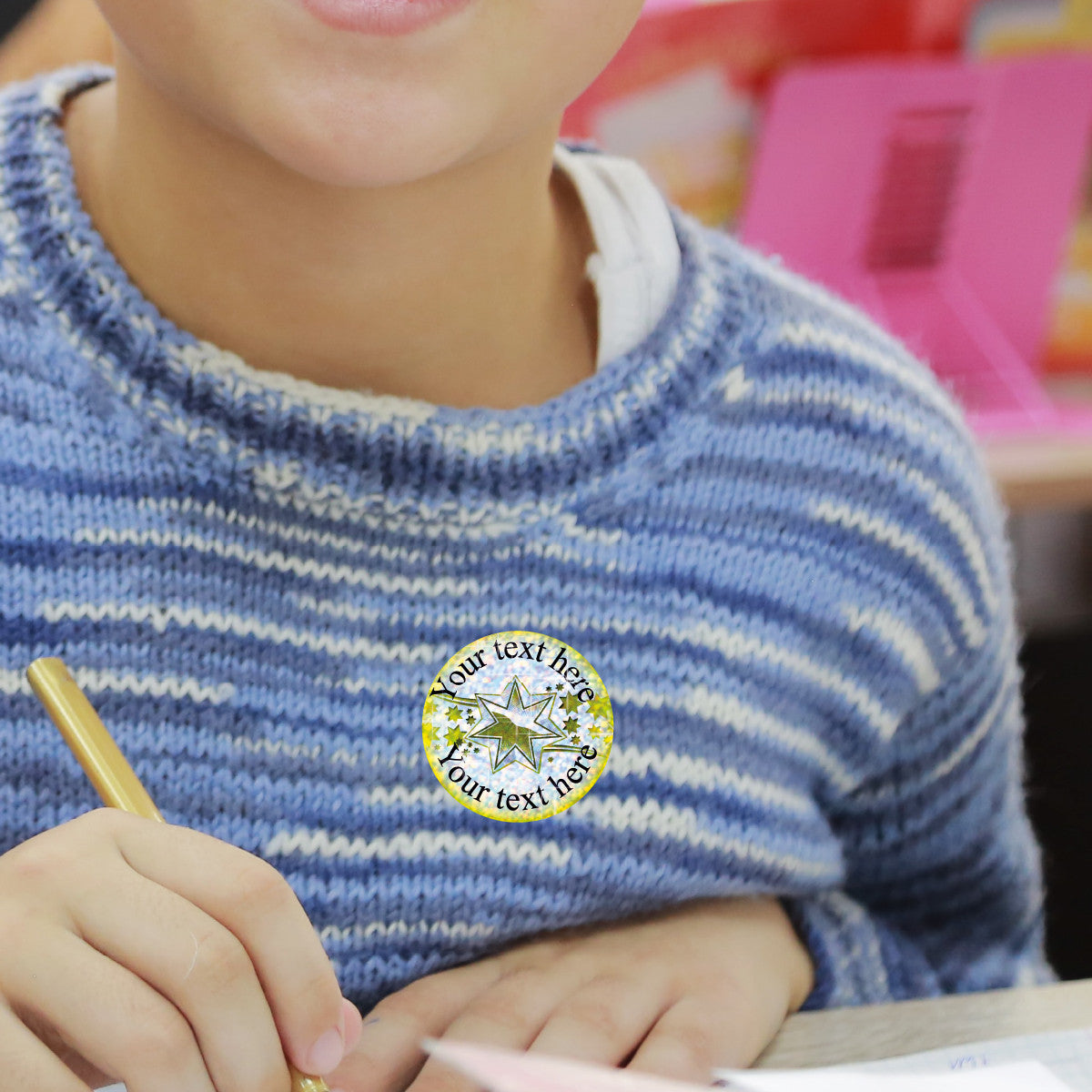 Sticker Stocker 144 Personalised Sparkle Gold Star 30mm Reward Stickers + 90 Free Sparkle Smiles for School Teachers, Parents and Nursery