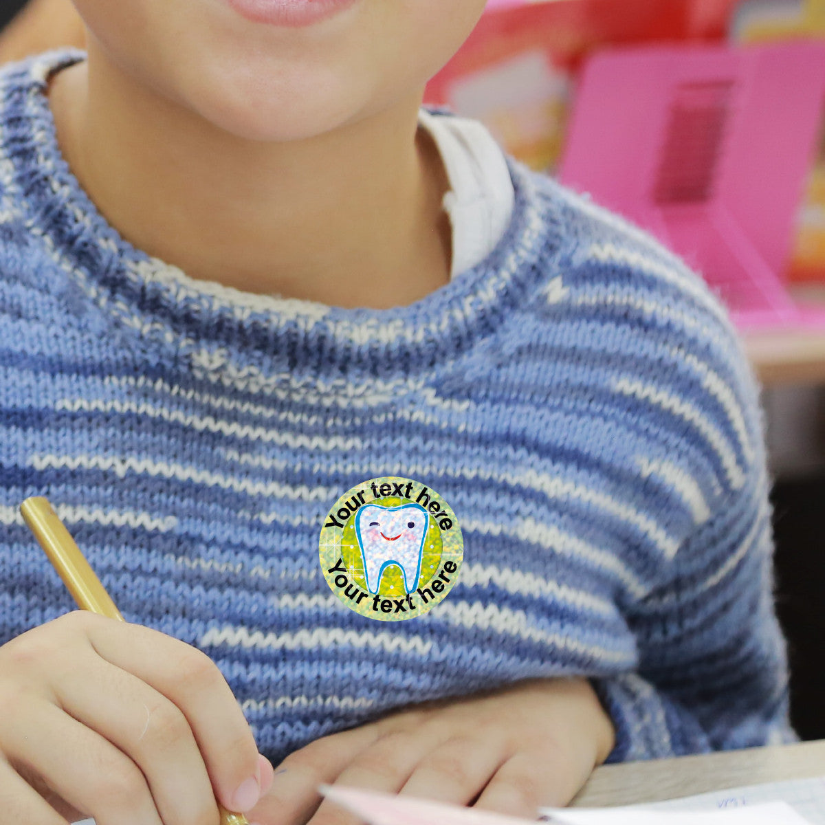 Sticker Stocker 144 Personalised Happy Teeth 30mm Reward Stickers + 90 Free Sparkle Smiles for School Teachers, Parents and Nursery