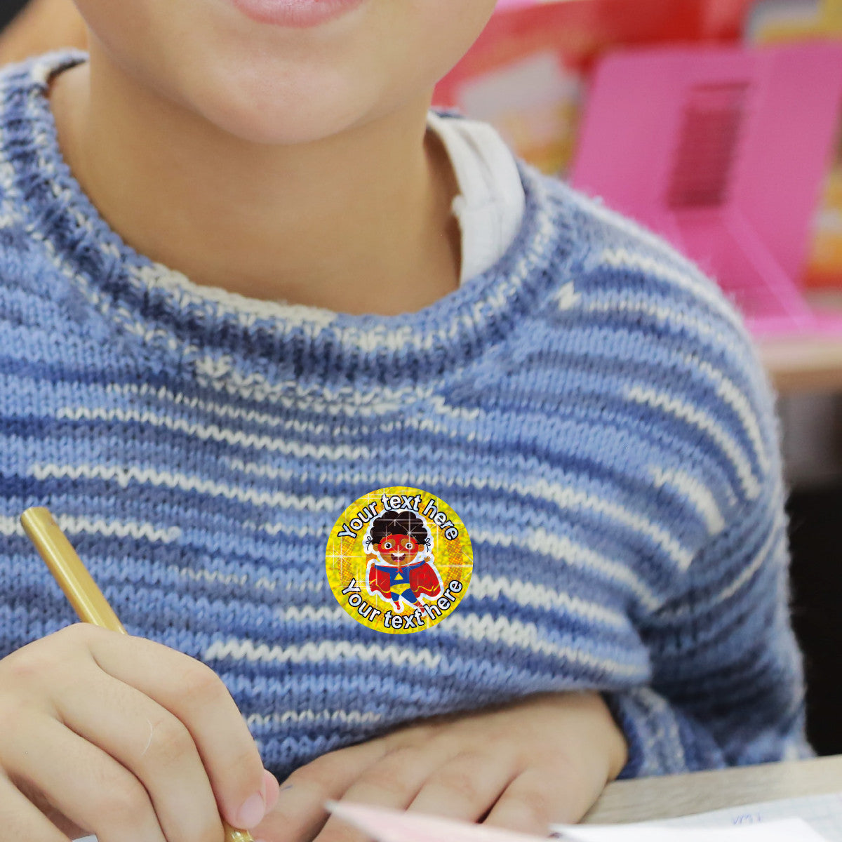 Sticker Stocker - 144 Personalised Sparkle Superhero Party 30mm Reward Stickers + 90 Free Sparkle Smiles for School Teachers, Parents and Nursery