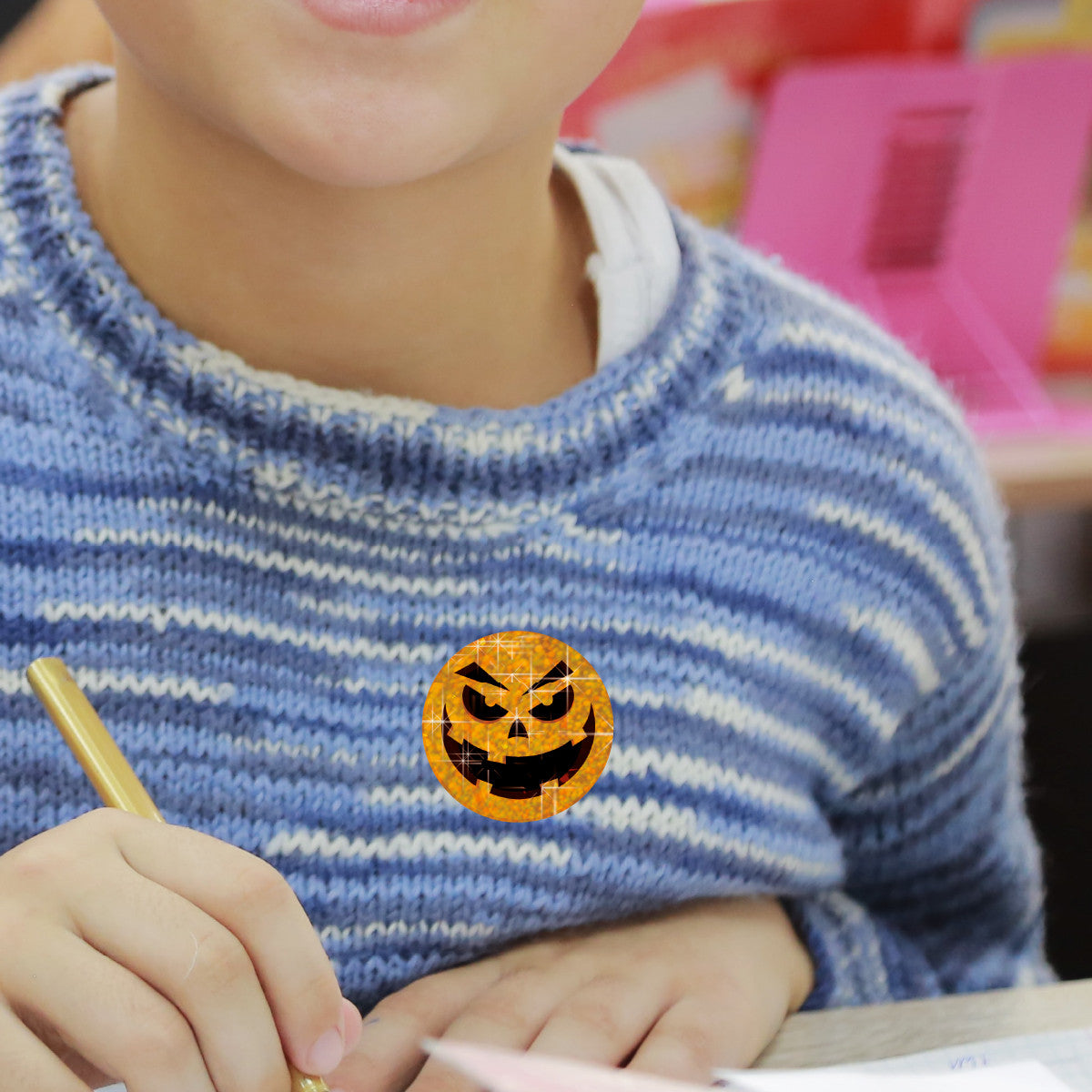 144 Sparkle Pumpkins Halloween Stickers 30mm + 90 Free Sparkle Smiles Reward Stickers for Teachers, Parents and Schools