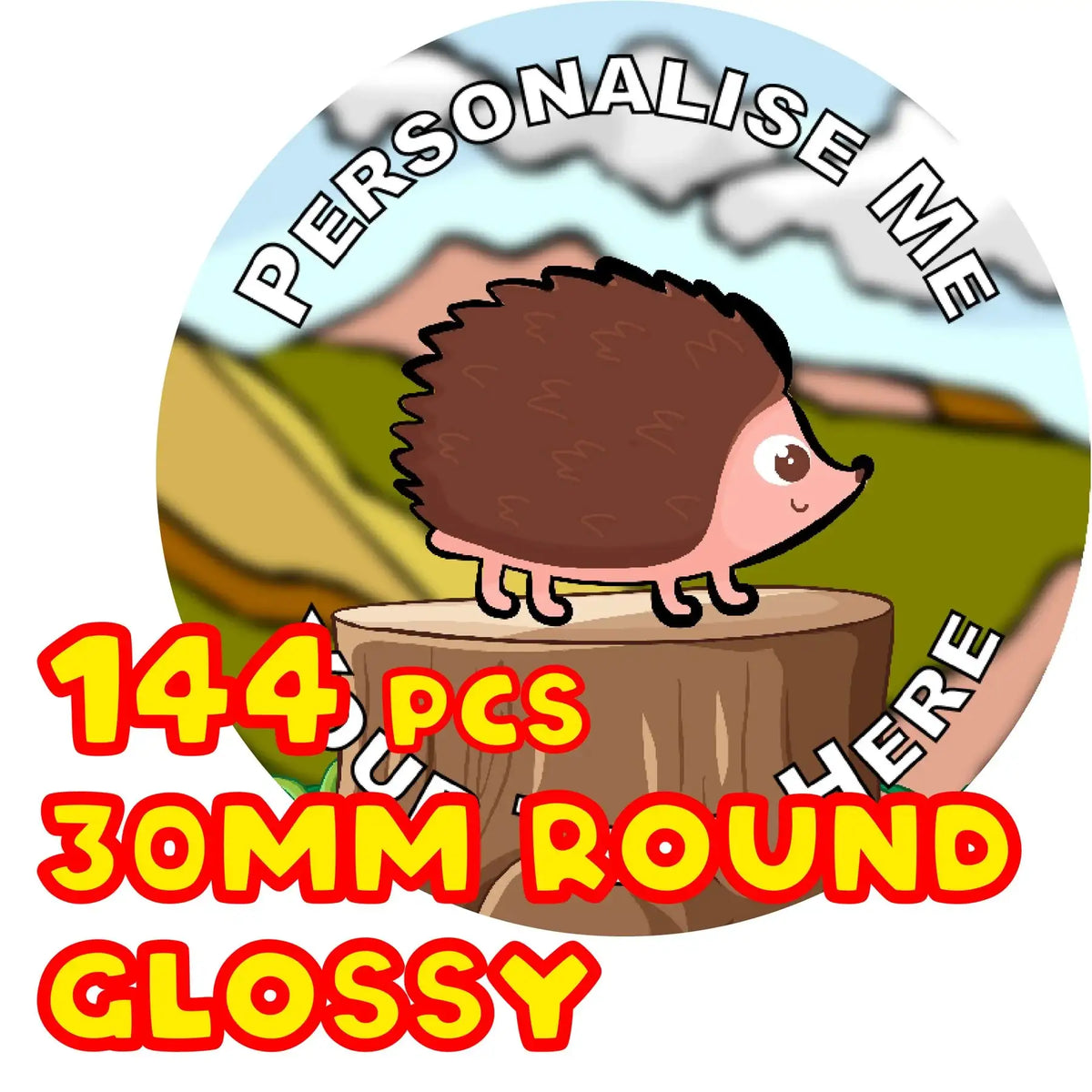Personalised hedgehog reward stickers, 144pcs, 30mm round, glossy, for teachers or students