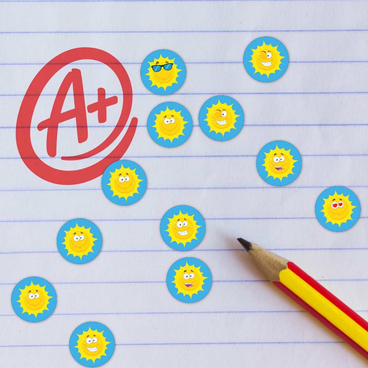 900 Mini Happy Sun 10mm Spot Reward Stickers for Teachers and Planner Charts