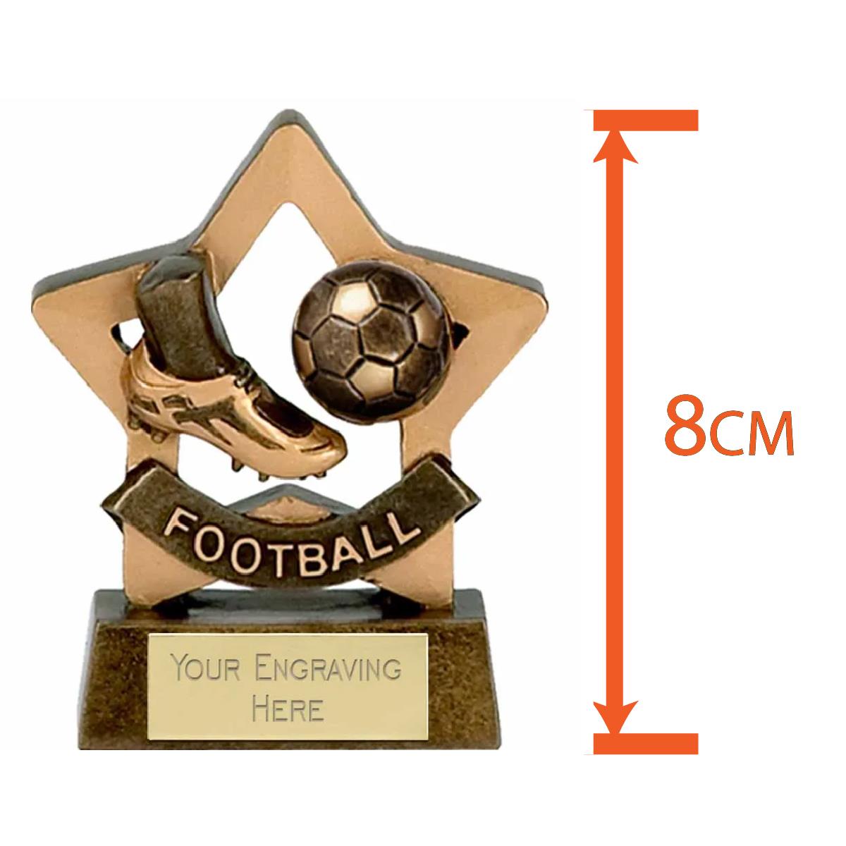 Mini Star Football Award Trophy 8cm Resin FREE engraving and Certificate