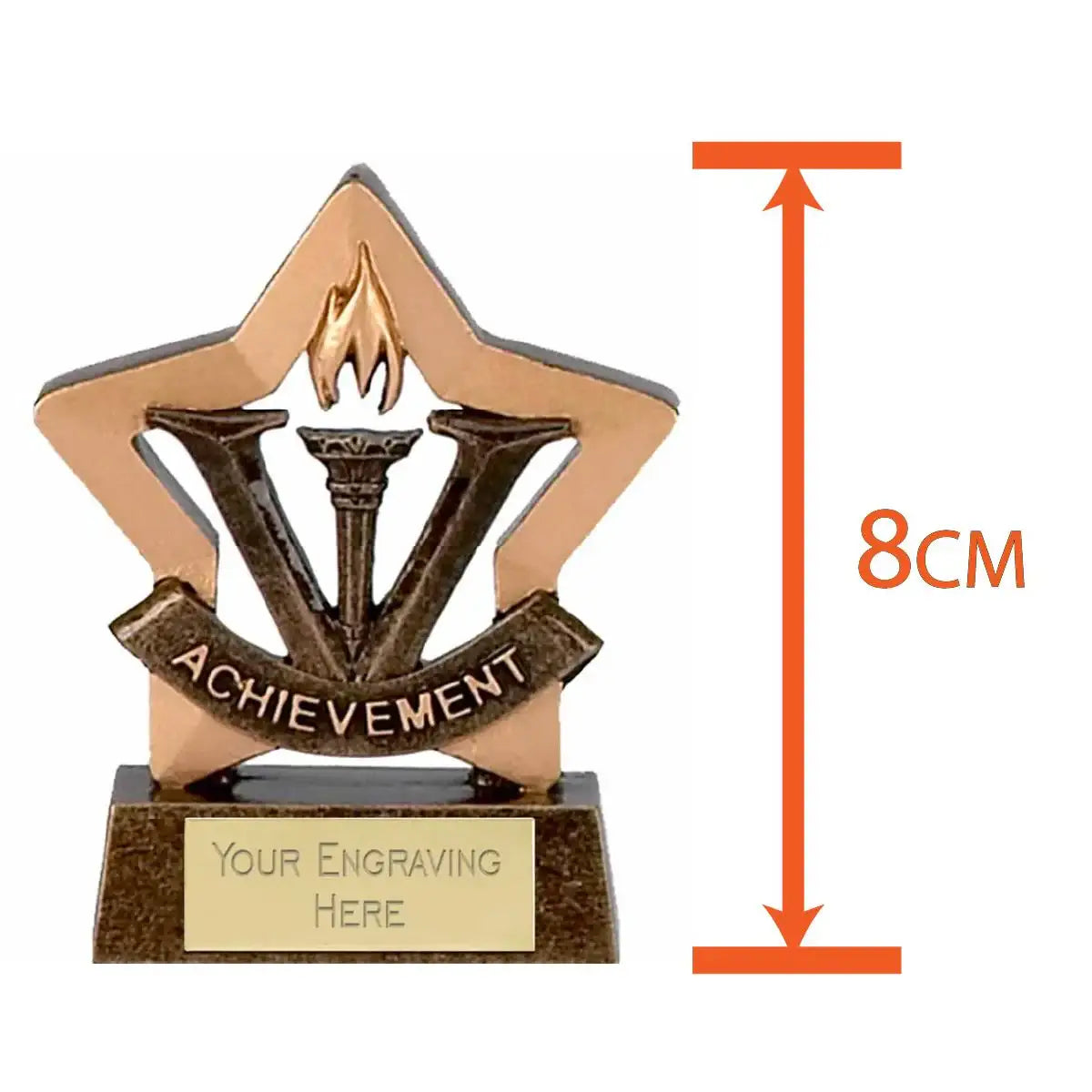 8cm star-shaped achievement trophy with customizable engraving plate for classroom rewards