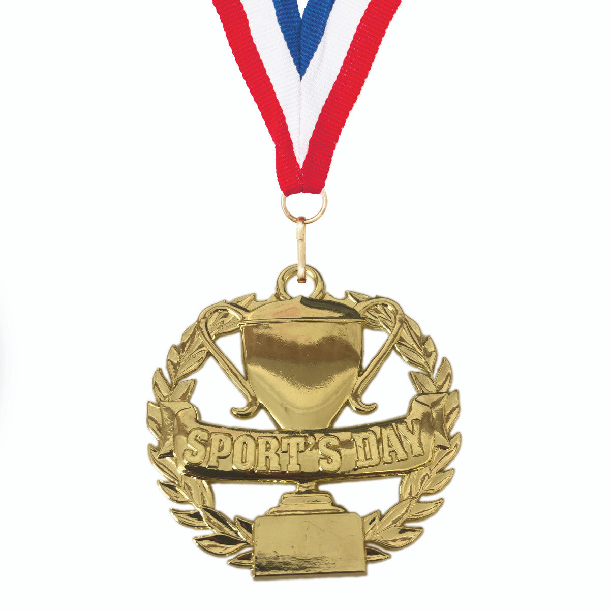 Sticker Stocker - Sports Day Medal with FREE Ribbon 50mm Iron (Laurel Trophy Themed) Gold, silver or bronze