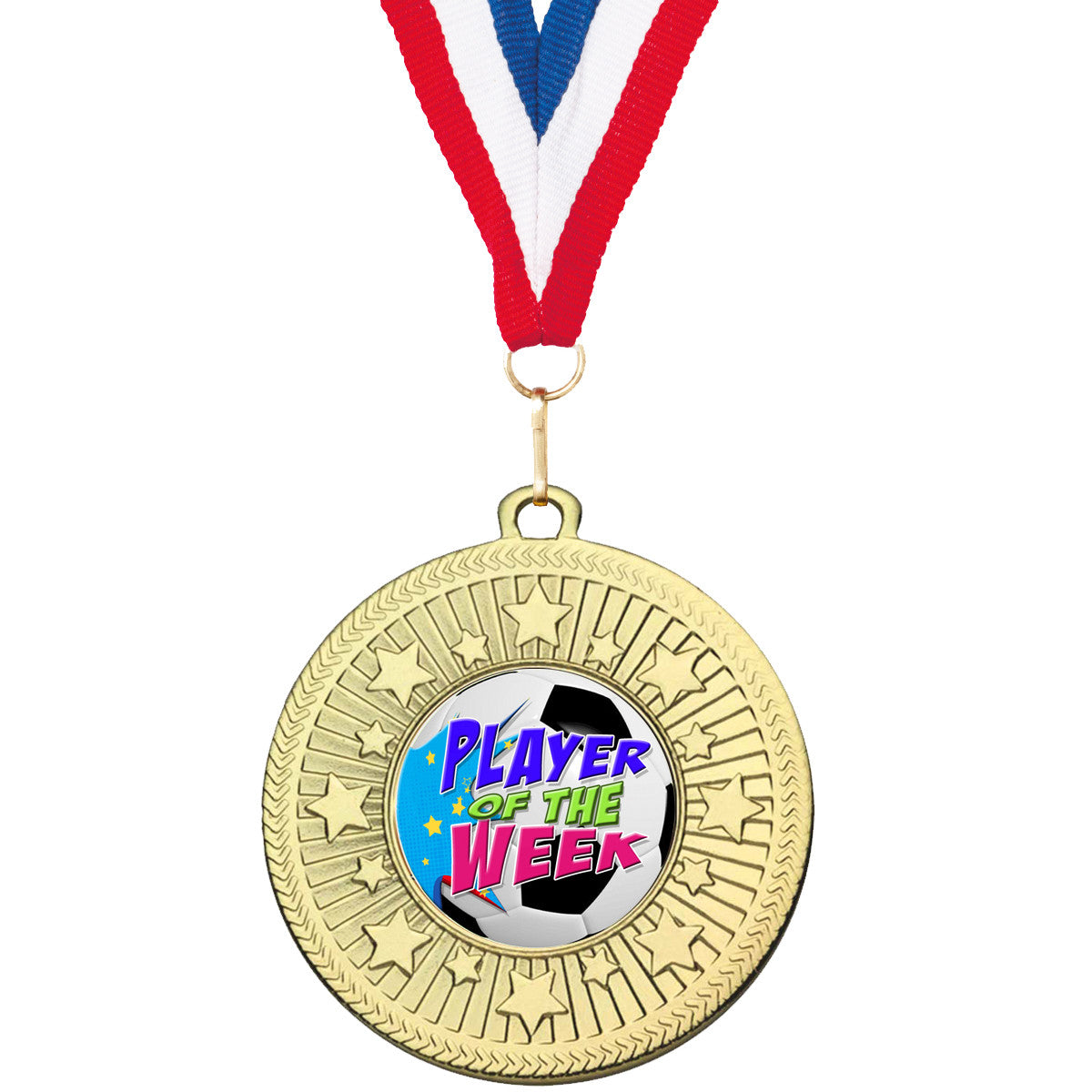 Sticker Stocker - Football Award Medal Player of the Week with FREE Ribbon and Certificate 50mm Metal