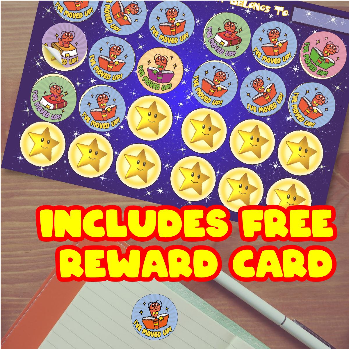 144 I've moved up - Reading progress 30mm Reward Stickers for School Teachers, Parents and Nursery