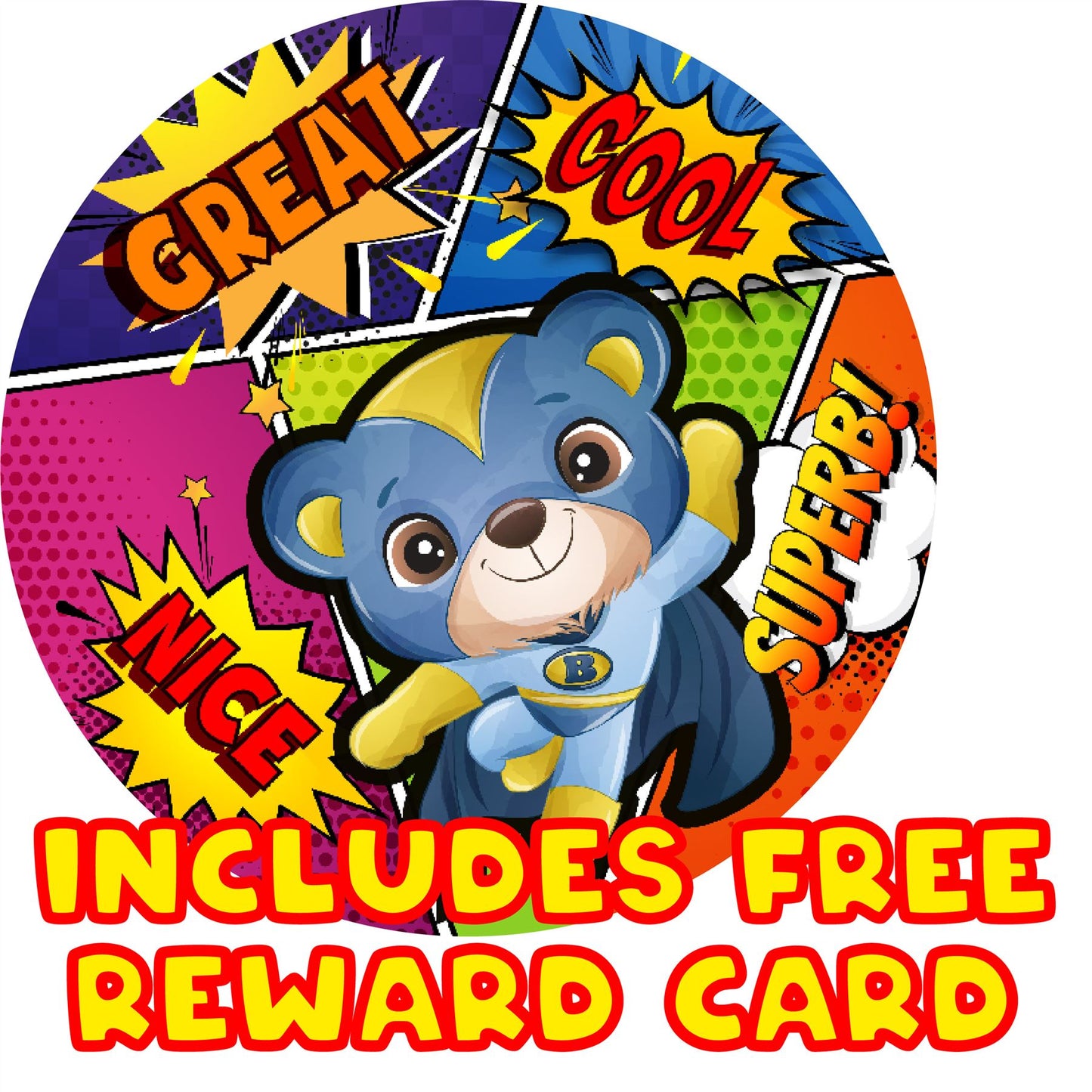 144 Super Hero Animal Comic Praise 30mm Stickers Glossy Reward Stickers for School Teachers, Parents and Nursery