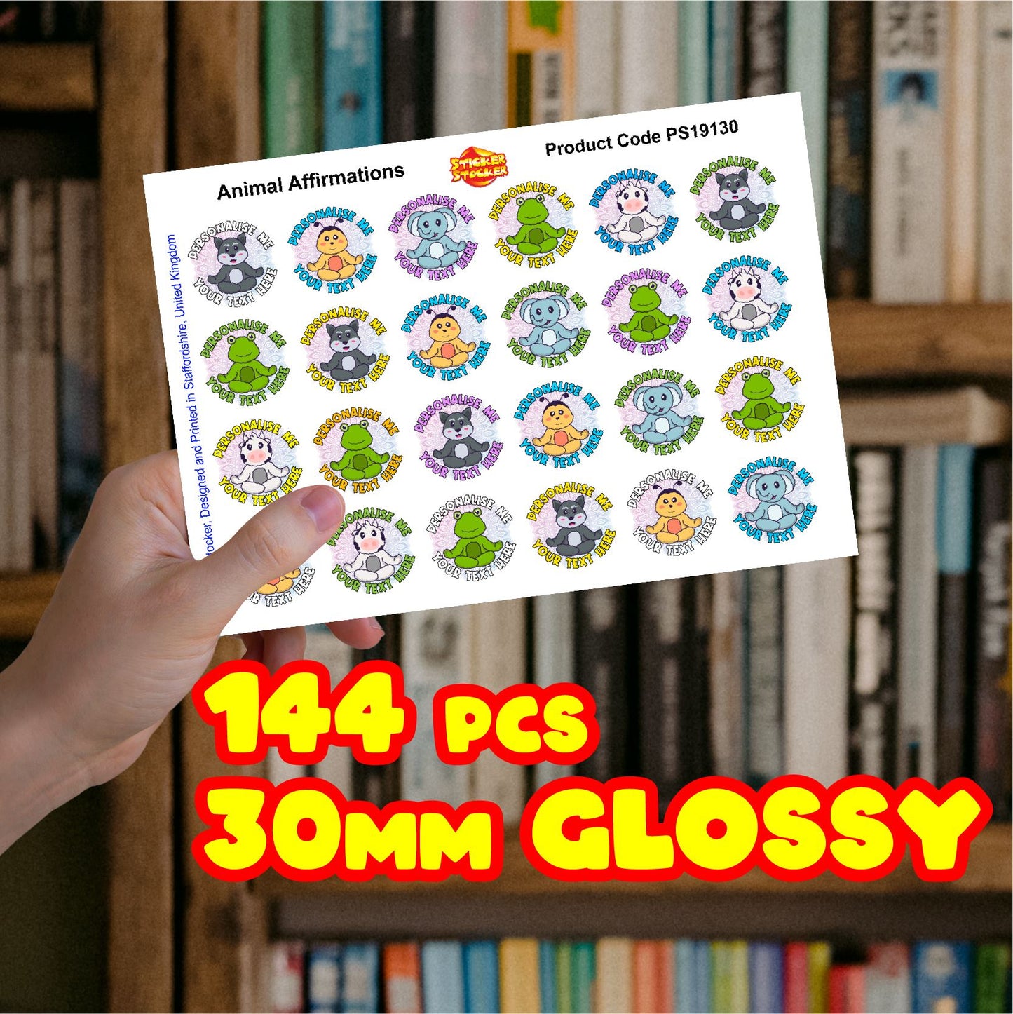 144 Personalised Animal Affirmations Craft 30mm Glossy Stickers Labels Yoga Meditate