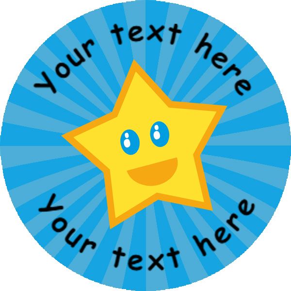 144 Happy Star Personalised (Blue Background) 30mm Reward Stickers for School Teachers, Parents and Nursery