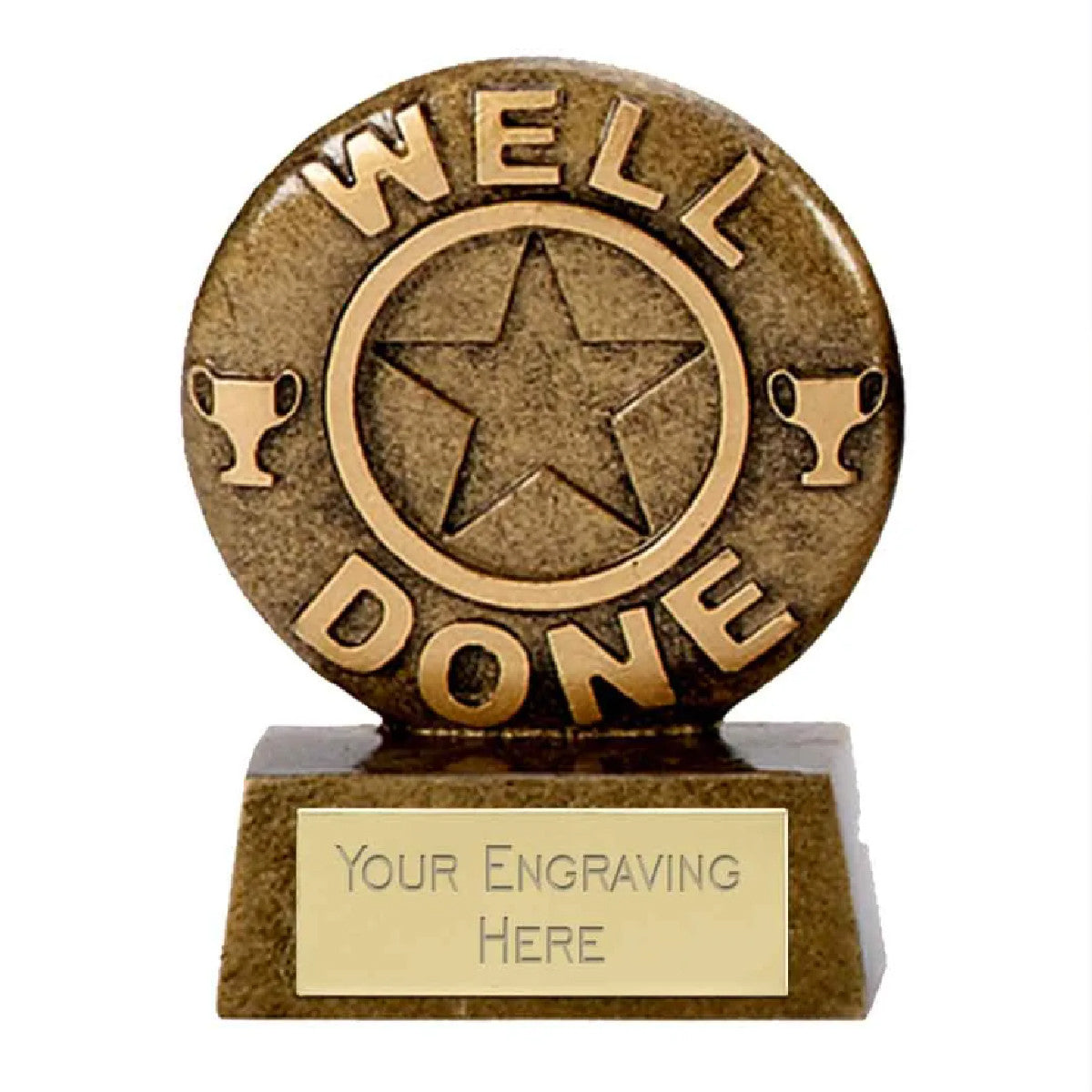 Sticker Stocker - Mini Well Done Star Round Award Trophy 6.5cm Resin FREE engraving and Certificate