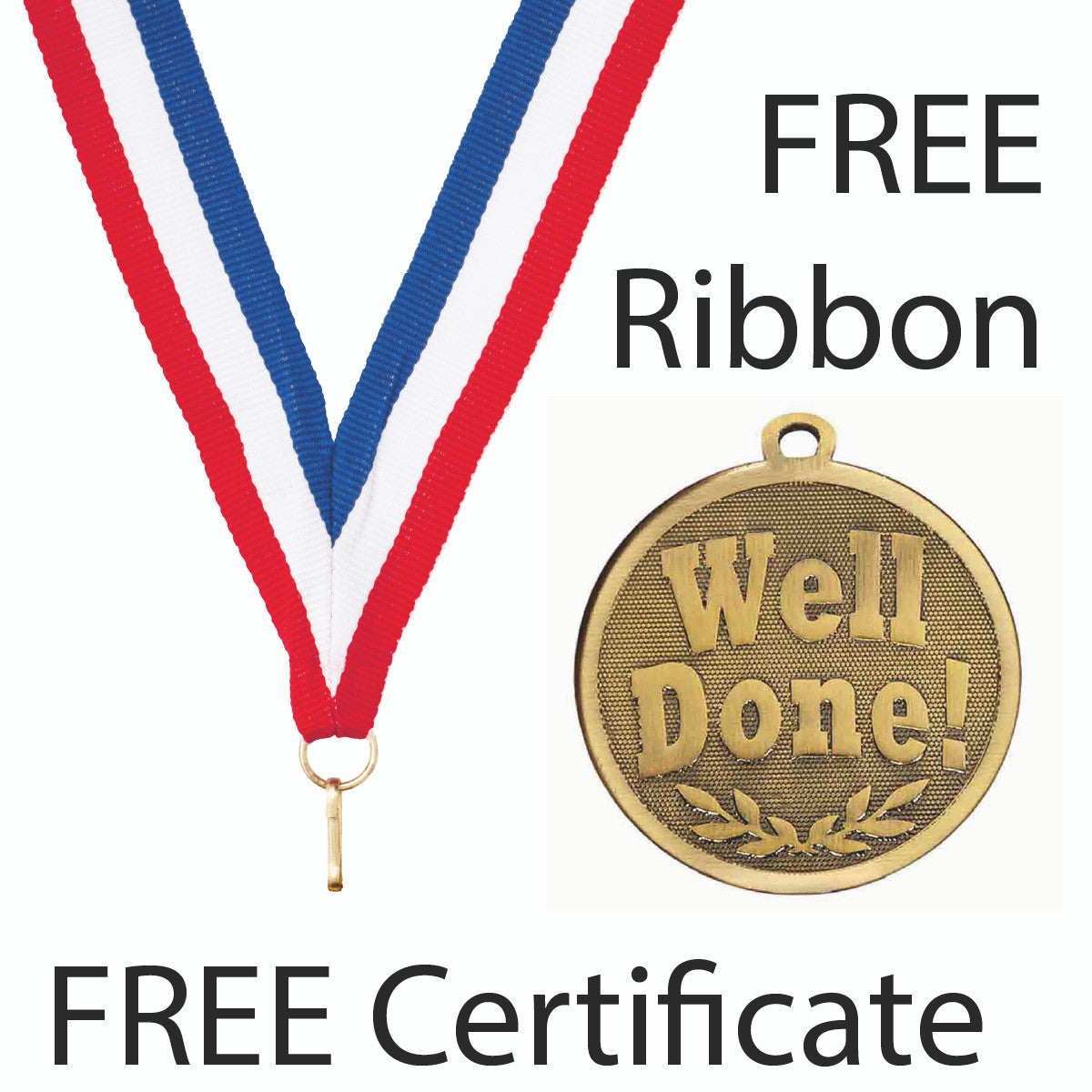 Sticker Stocker - Well Done Medal with FREE Ribbon and Certificate 45mm Metal Gold