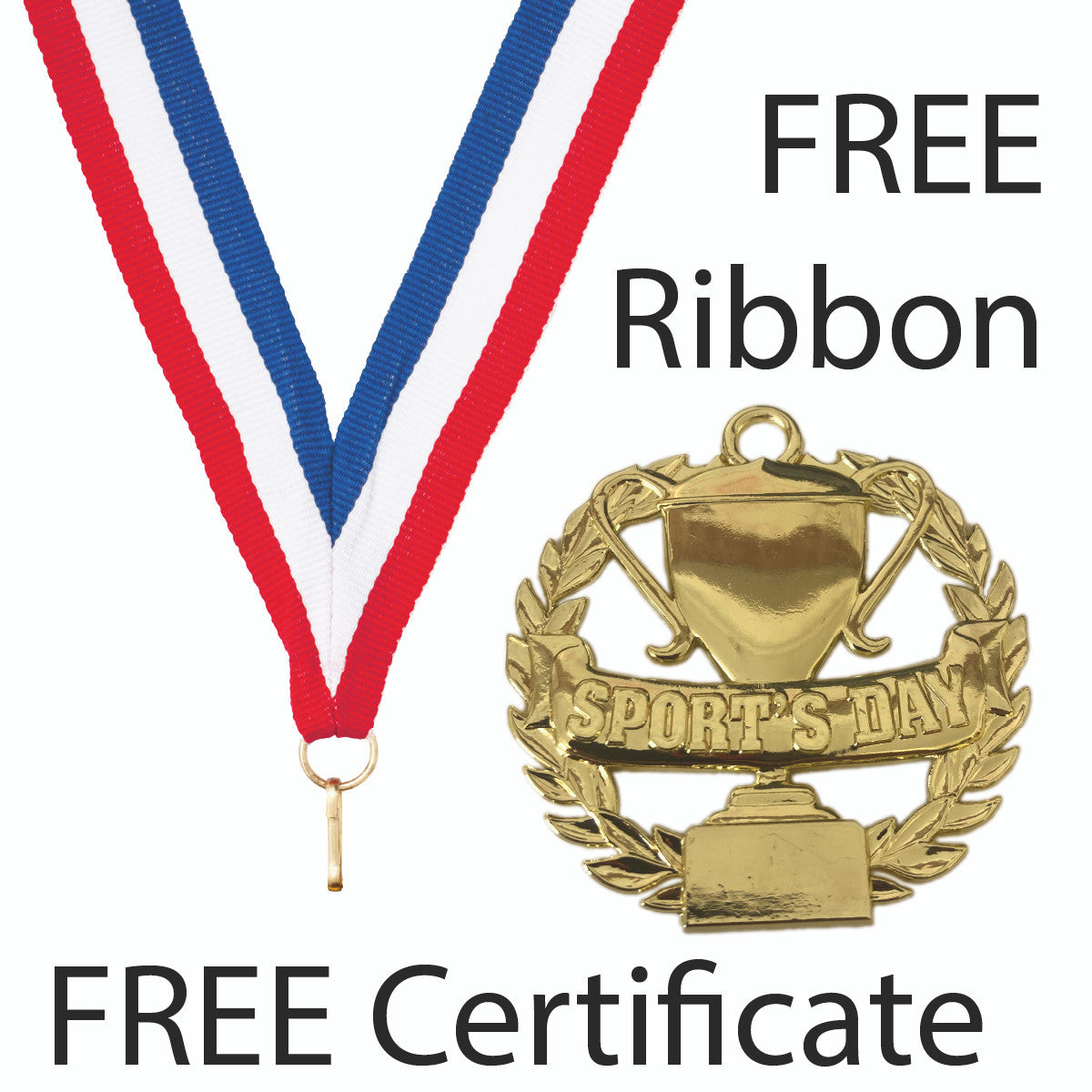 Sticker Stocker - Sports Day Medal with FREE Ribbon 50mm Iron (Laurel Trophy Themed) Gold, silver or bronze