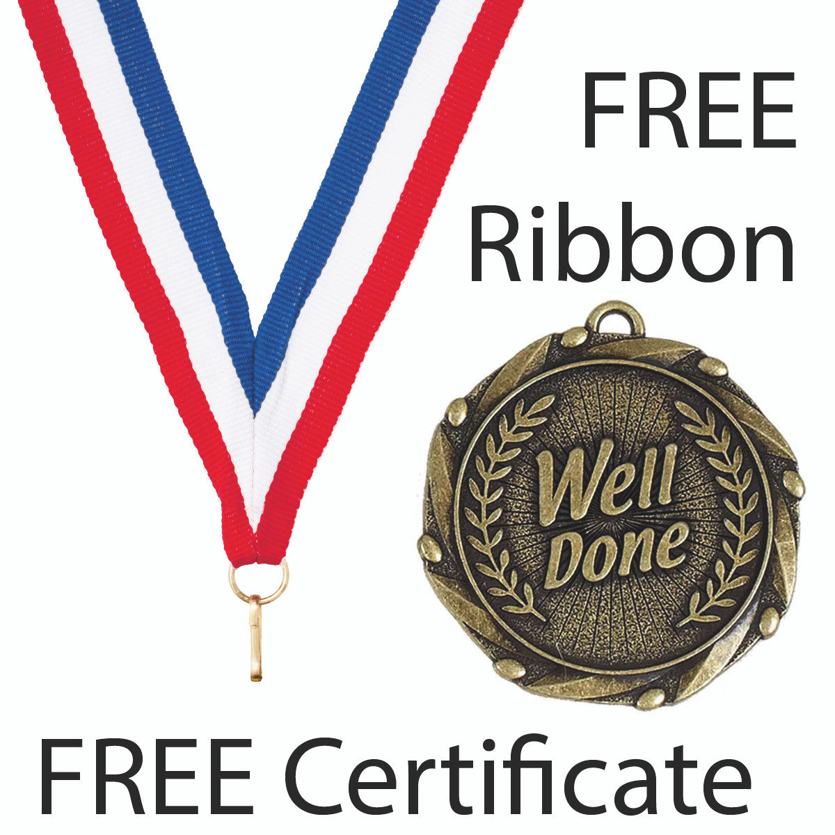 Sticker Stocker - Well Done Medal with FREE Ribbon and Certificate 45mm Metal