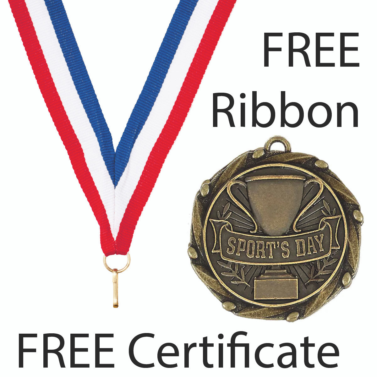 Sticker Stocker - Sports Day Medal with FREE Ribbon and Certificate 45mm Metal