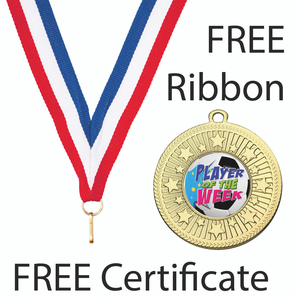 Sticker Stocker - Football Award Medal Player of the Week with FREE Ribbon and Certificate 50mm Metal