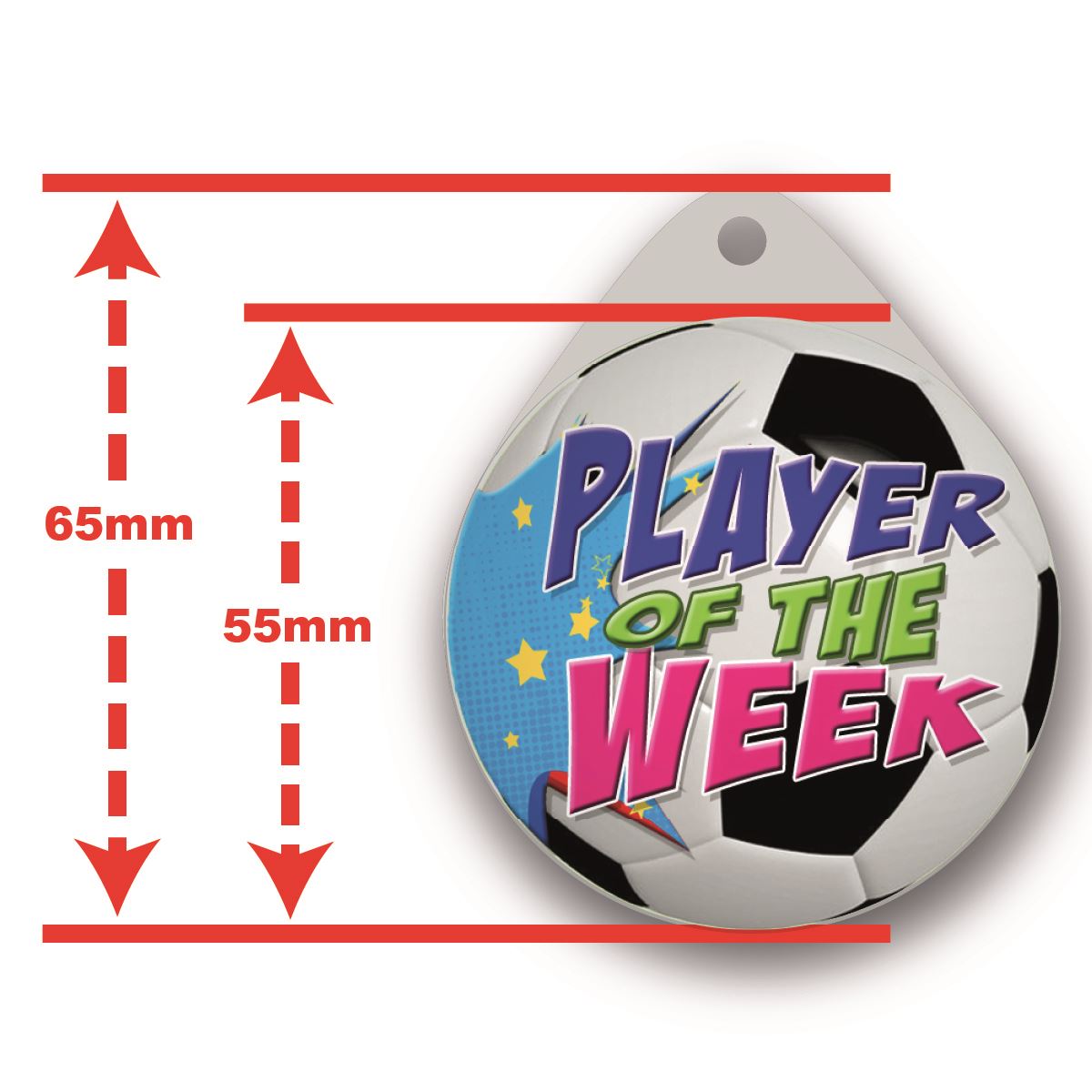 Football Medal Player of the Week 55mm Large Plastic Medal FREE Ribbon and Certificate