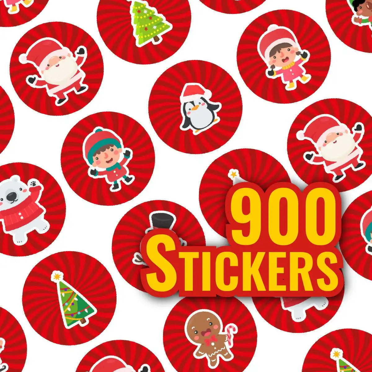 Christmas reward stickers sheet with cute Santa, penguin, elf, and holiday designs, 900 pack